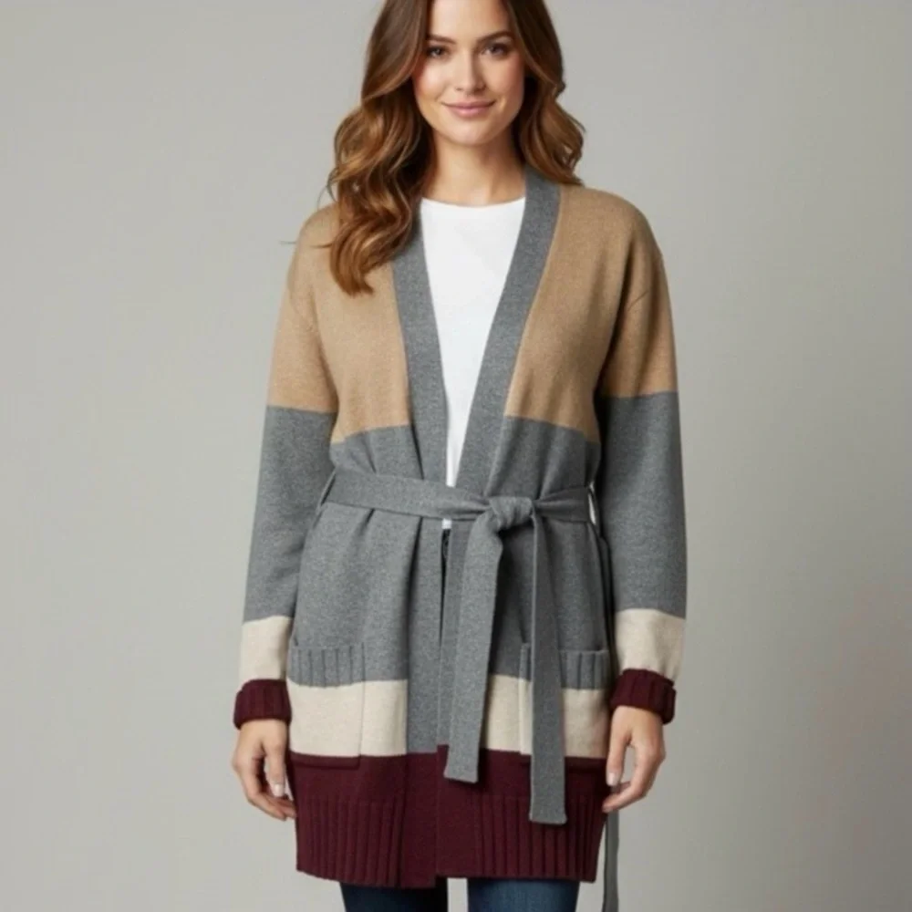 LOFT Long Cardigan with Tie Belt Size Small - Picture 1 of 8